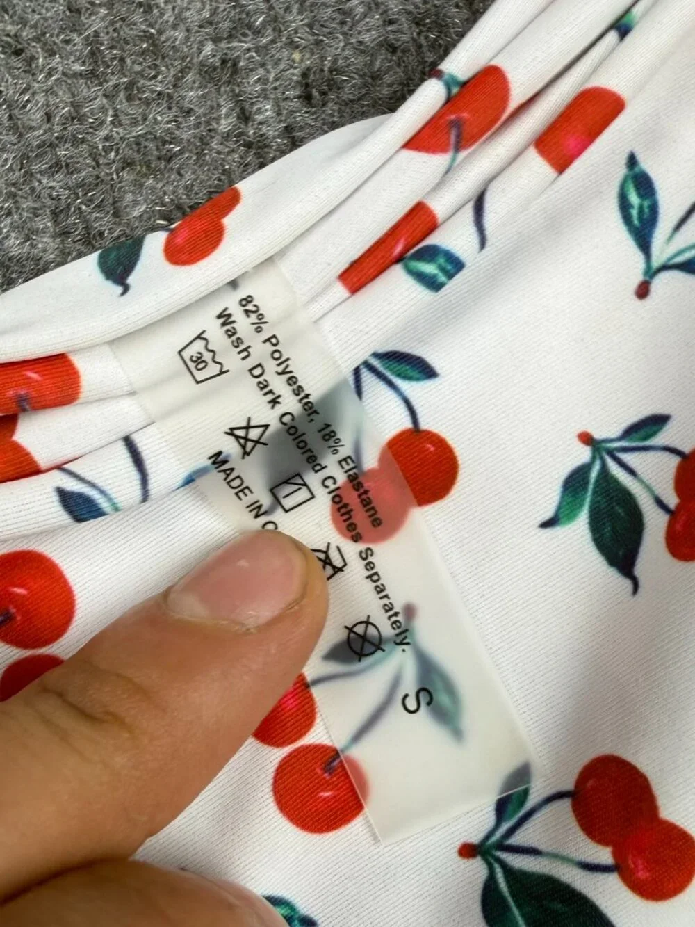 Women's Cherry Print Bikini Bottom Size S White Red Tie Side Cheeky Thong Stain